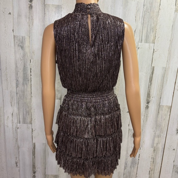 MSK Metallic Smocked Tiered Mock-Neck Sleeveless‎ Dress - Picture 9 of 13